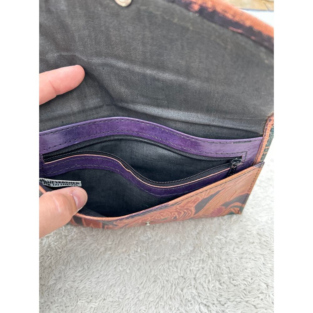 Leather Wallet Black Brown Green Embossed Tigers Multi Pocket Coin Purse India - Picture 5 of 8